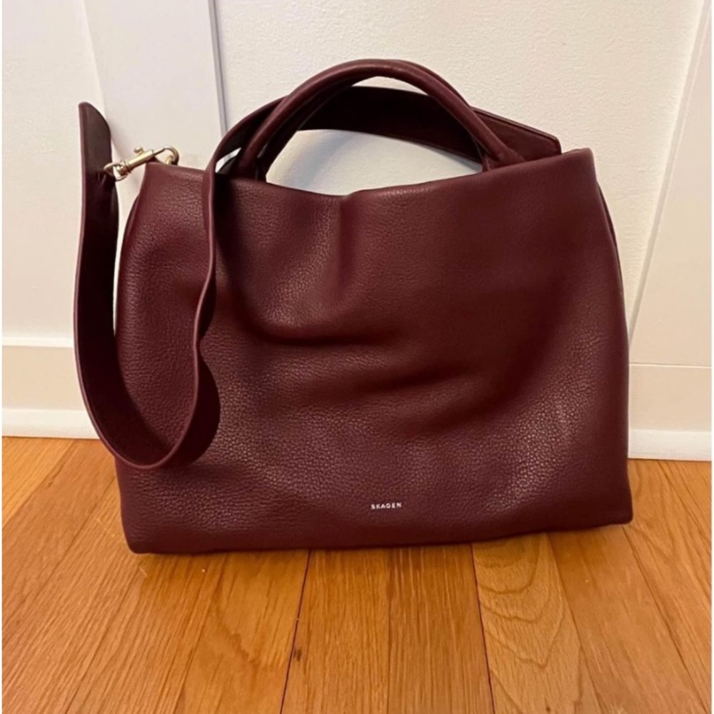 SKAGEN Tote Maroon Color Leather Tote Shoulder Purse Handbag NW/OT